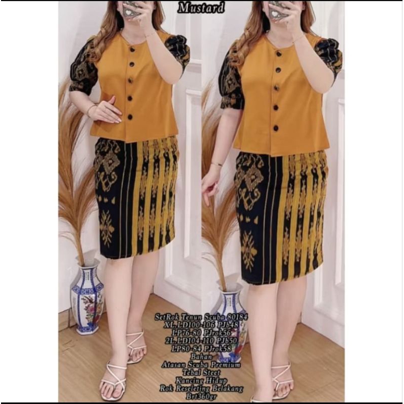 SET ROK TENUN WANITA SCUBA BAJU NATAL DAN SERAGAM