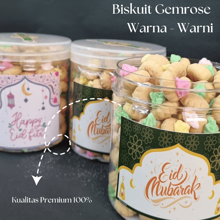

Biskuit Gemrose Warna - Warni Eid Mubarak Kukulitas Premium 100% Ukuran 500ml