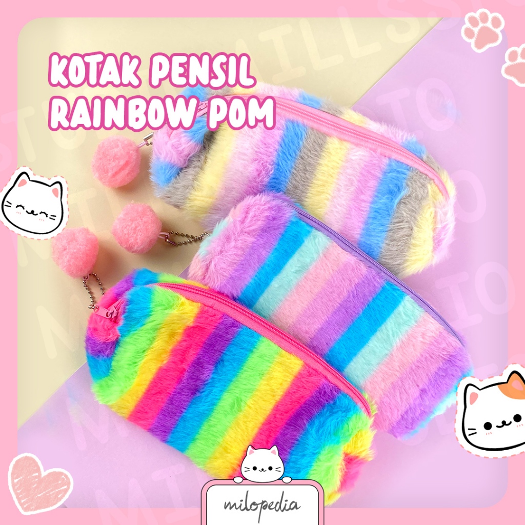 

KOTAK PENSIL KAIN BULU RAINBOW POM