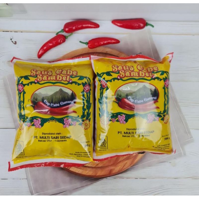 

500 gram saos sambal cap cabe gunung saos pedas rasa enak pedas gurih berkualitas