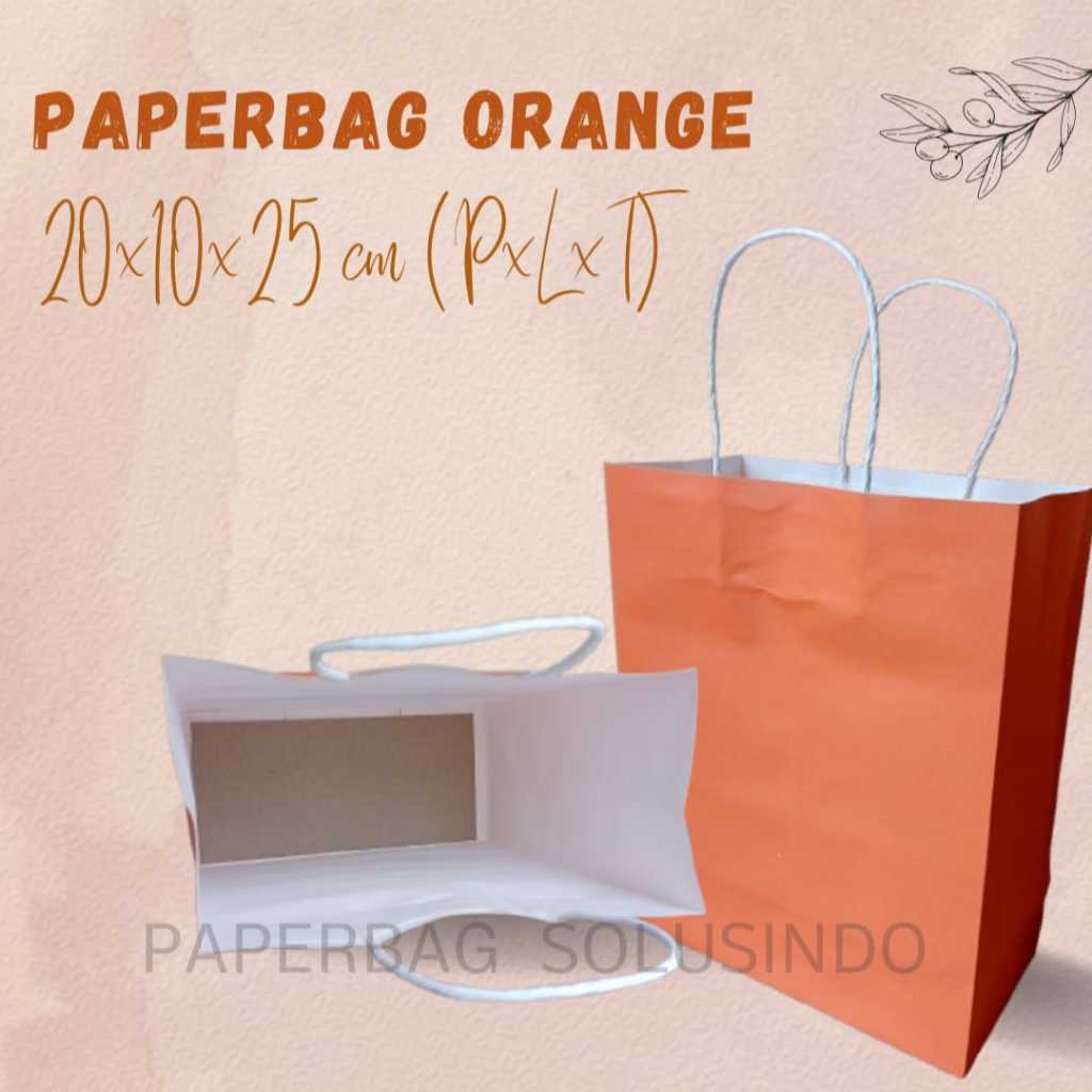 

[Min pemesanan 5] Paperbag / Kantong Kertas Warna Orange 20X10X25 cm / PAPERBAG 20X10X25