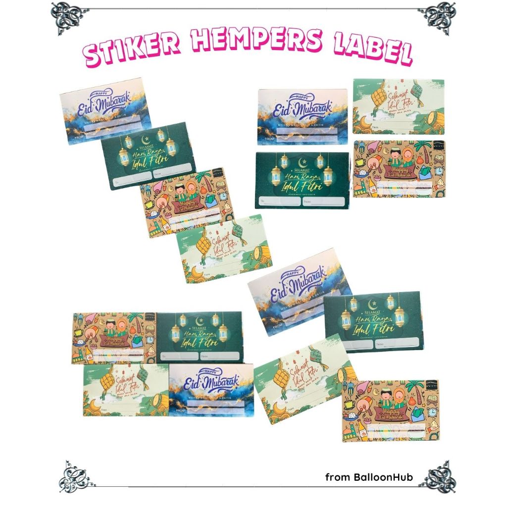 

20Pcs Stiker Hempers Label Eid Mubarak Stiker Kotak Hari Raya Idul Fitri Persegi Panjang Balon Hub