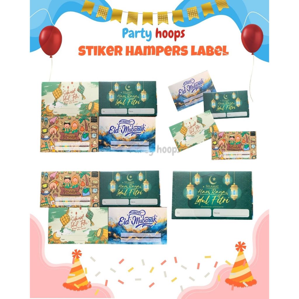 

20 pcs Stiker Hampers Lebaran Motif Eid Mubarak Kotak Persegi Panjang Idul Fitri Party Hoops