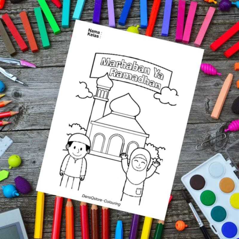 

Kertas Mewarnai Ramadan 10 Lembar Gambar / Kertas Gambar Tebal Bisa Pakai Cat Air, Spridol & Crayon
