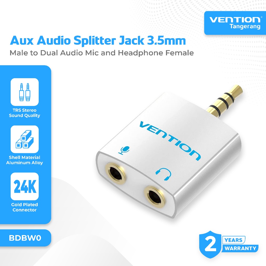 Vention Audio Splitter Adapter Jack AUX 3.5mm Male to 2 3.5mm Female for Earphone and Microphone - B