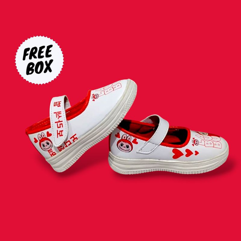 Sepatu balet flatshoes anak perempuan model labubu lucu merah putih