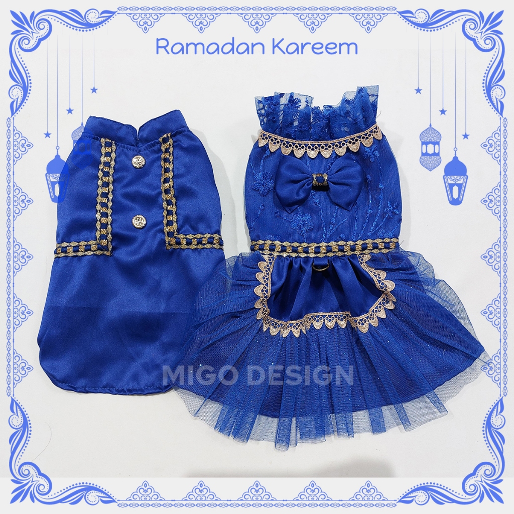 |Migo Design 108| Couple Baju Dress Gamis Kemeja Koko Biru Benhur Kucing/ Anjing Lebaran Ramadan / P