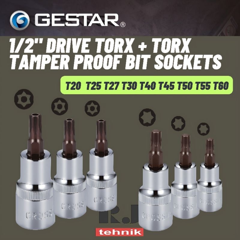 Gestar Crossman Mata Sok Sock L Bintang 1/2" Drive Torx Bit Tamper Proof Bit Sockets T20 T25 T27 T30