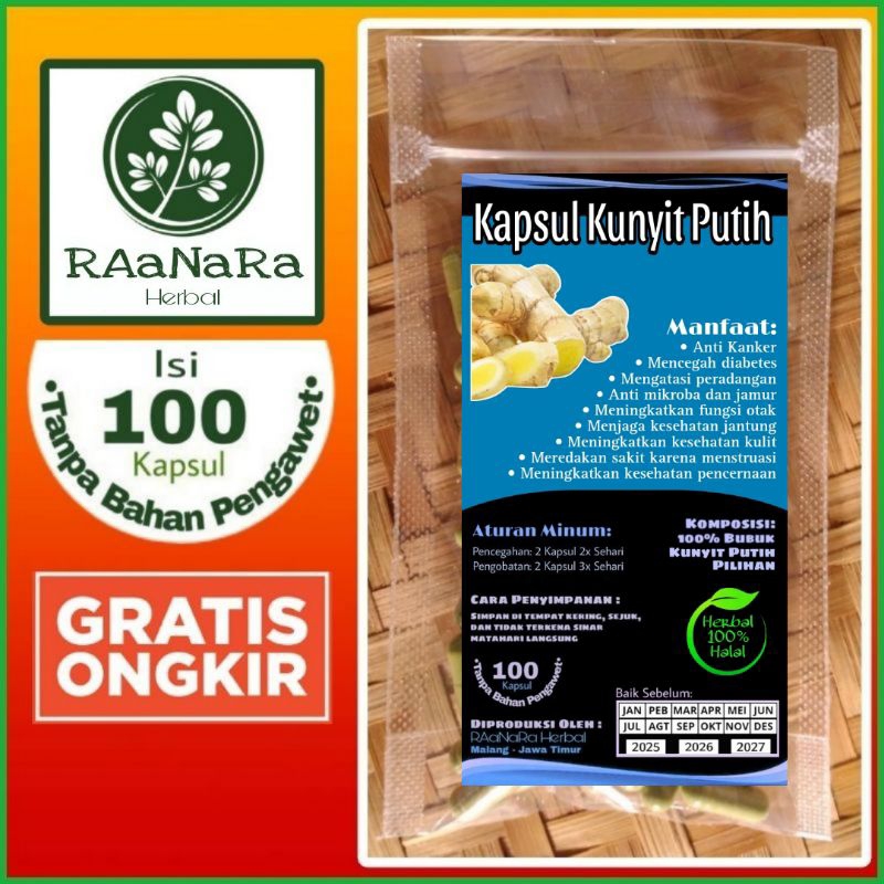 Kapsul Kunyit Putih Isi 100 Kapsul Asli Alami Original