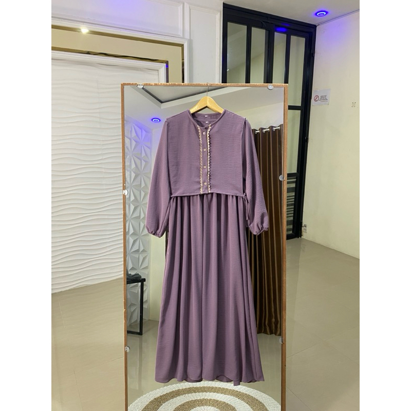 Dress Ameera Set Rompi - Gamis Lebaran Korean Style Kekinian Fashion Muslim Wanita Terbaru - Gamis R