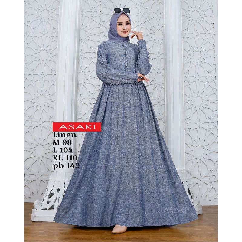 Gamis linen import best seller asaki