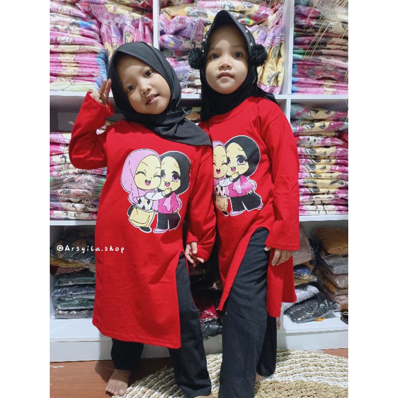 Setelan Tunik Anak Perempuan Muslim - Baju Muslim Anak Perempuan Usia 1-11 Tahun