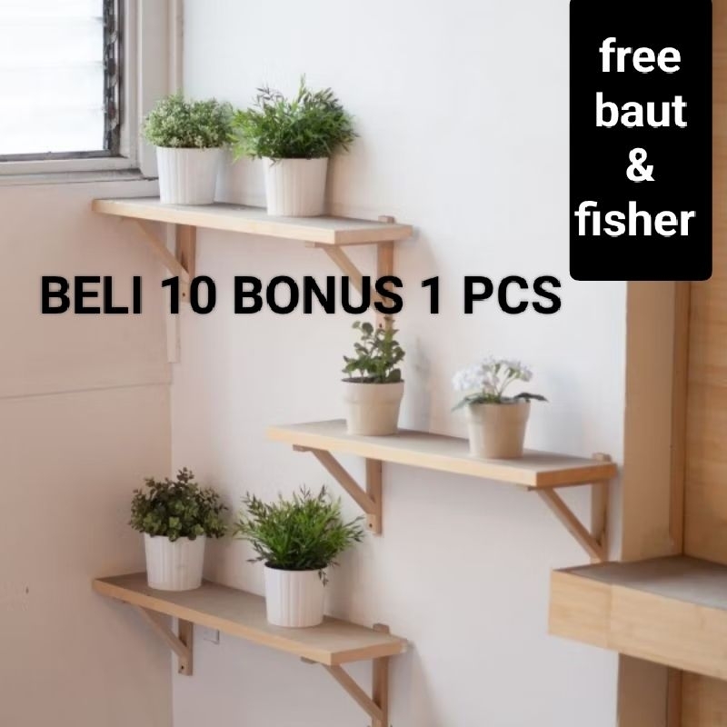 PROMO TERMURAH Siku kayu penyangga ambalan/gantungan lampu/gantungan bunga/ rak serbaguna