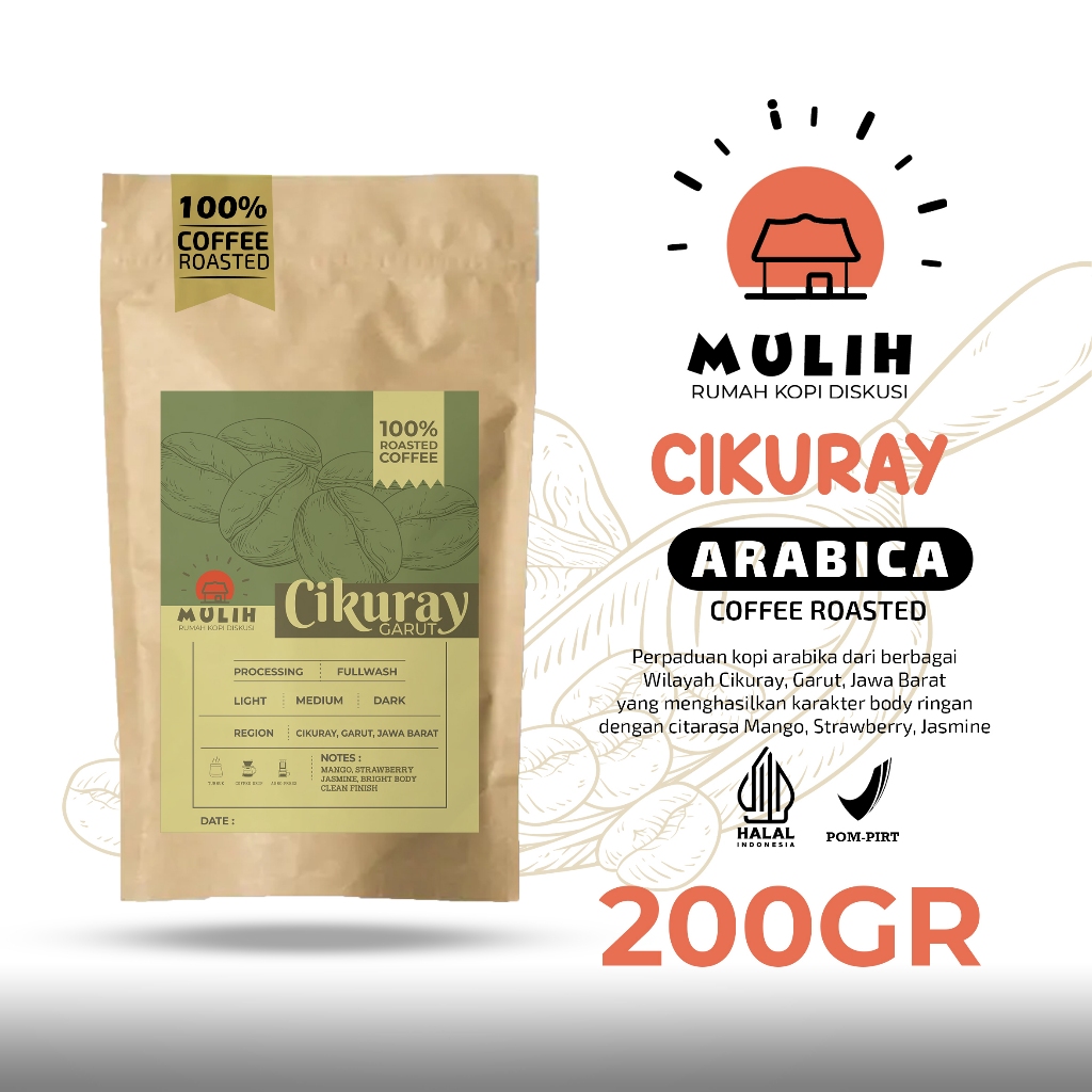 

Kopi Arabika Cikuray Garut Arabica Coffee Bean Biji Kopi Bubuk Asli 200 gr