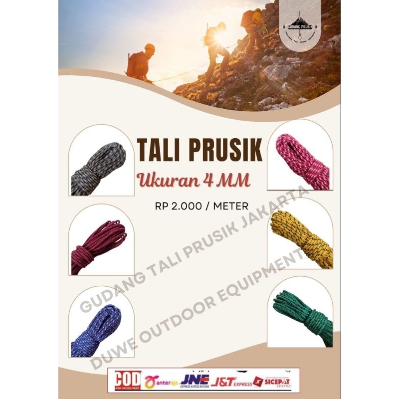 Tali Prusik per 1 meter 4 mm - Tali Jemuran - Tali flysheet Tenda - Prusik Meteran