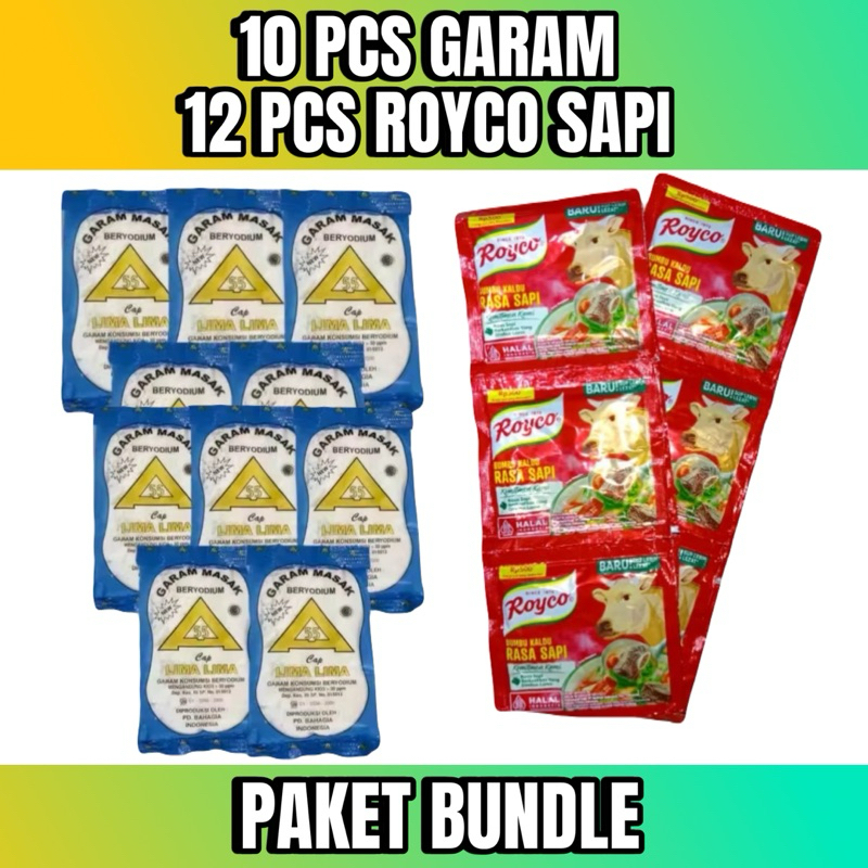 

Paket Bundle 10 Bungkus Garam 100gr + 12 Sachet Royco Sapi 8gr