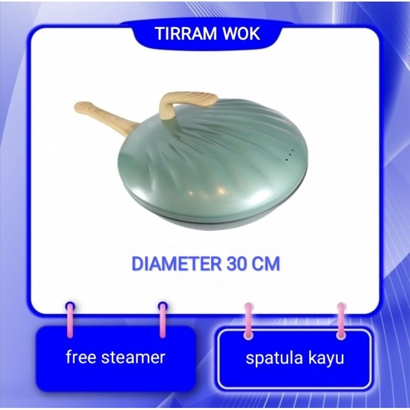 BATAM - TIRRAM WOK wajan dan kukusan gagang penggorengan keramik anti lengket 30 cm free spatula kay