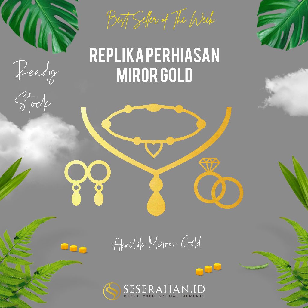 Replika Perhiasan 1 Set Mini Akrilik Cermin Emas / Perak / Mahar / Seserahan