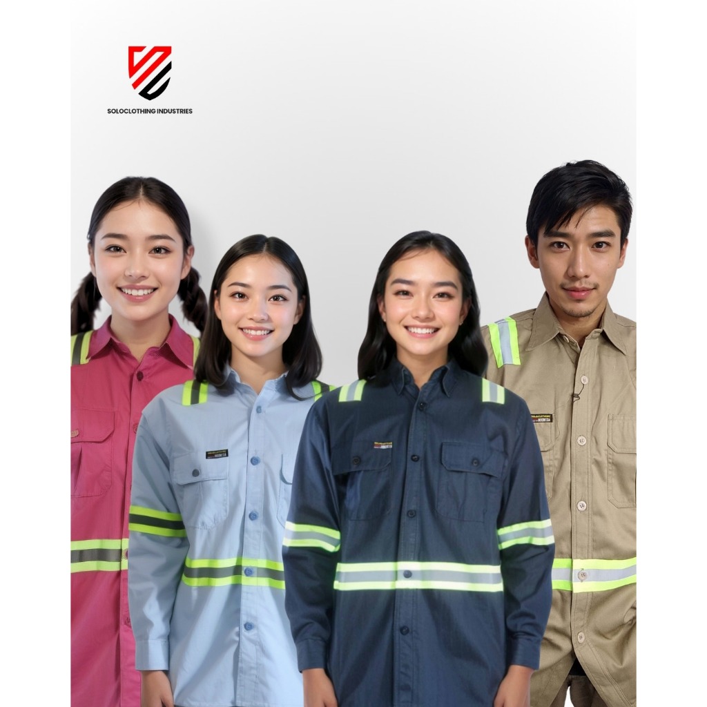 Baju Kerja Safety Pria dan Wanita Warna Pink Magenta, Biru Muda, Biru Dongker, Kemeja untuk Proyek, 