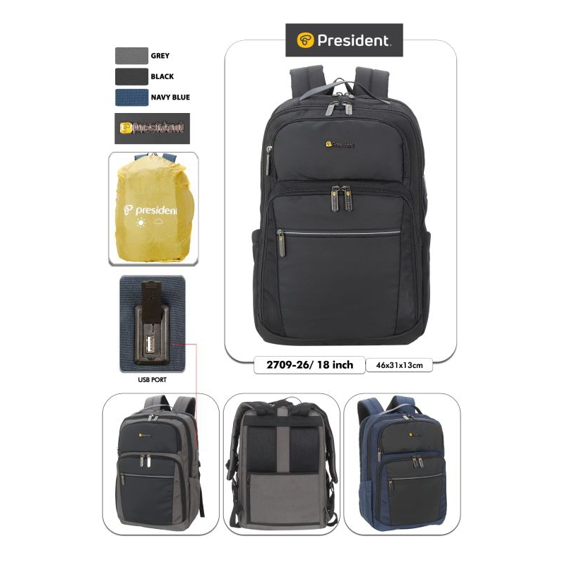 [ PRESIDENT ] TAS RANSEL LAPTOP  2709-26 / BACKPACK PRESIDENT USB ORIGINAL|TAS RANSEL PRESIDENT / TA