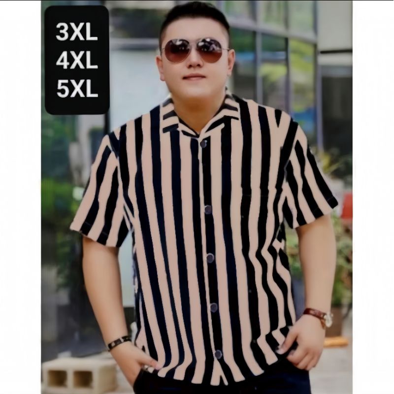 kemeja salur pria jumbo lengan pendek kemeja stripe jumbo pria kemeja garis garis pria big size