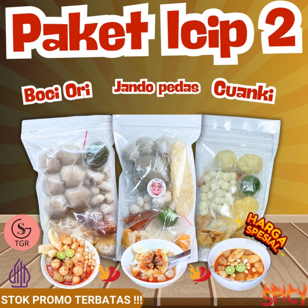 

PAKET ICIP 2 (BASO ACI JANDO PEDAS, BASO ACI ORI,CUANKI INSTAN) Hotpot Pedas Kuah Seblak