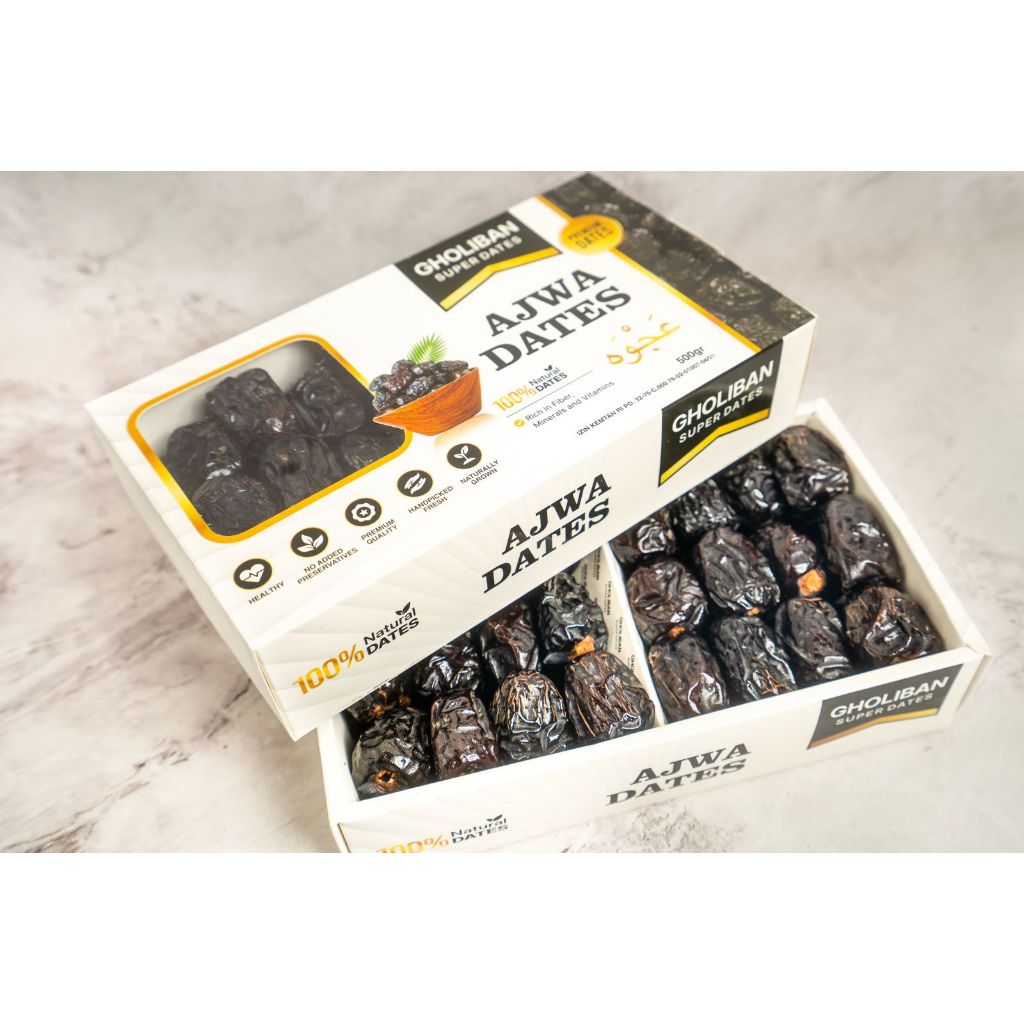 

KURMA AJWA PREMIUM ORIGINAL AJWA DATES GHOLIBAN 1 KG KEMASAN KOTAK