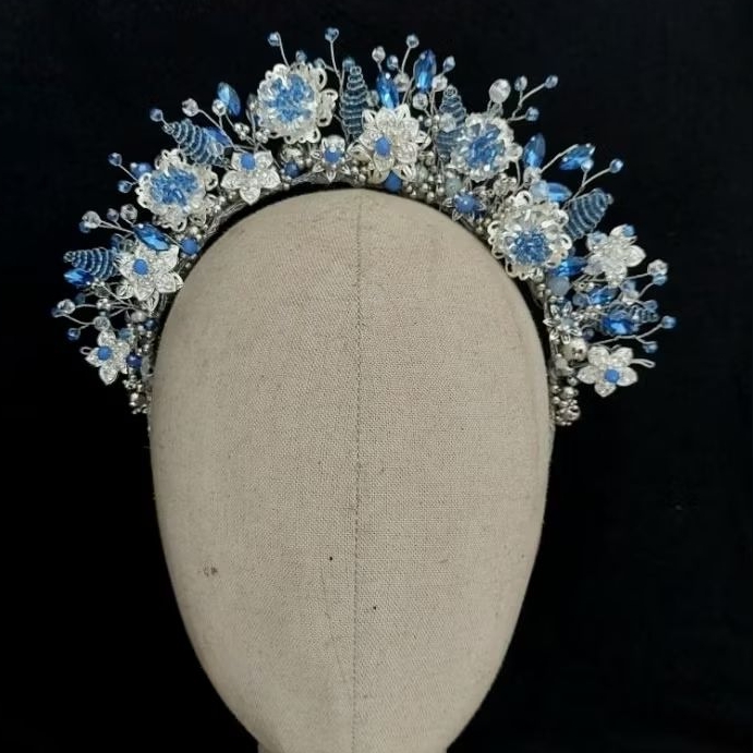 suntiang modern sunting wedding silver blue