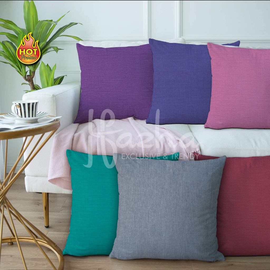 Sarung Bantal Sofa Kursi Tamu fazha Mewah Kekinian Modern Premium Murah Motif Polos pink ungu tosca 