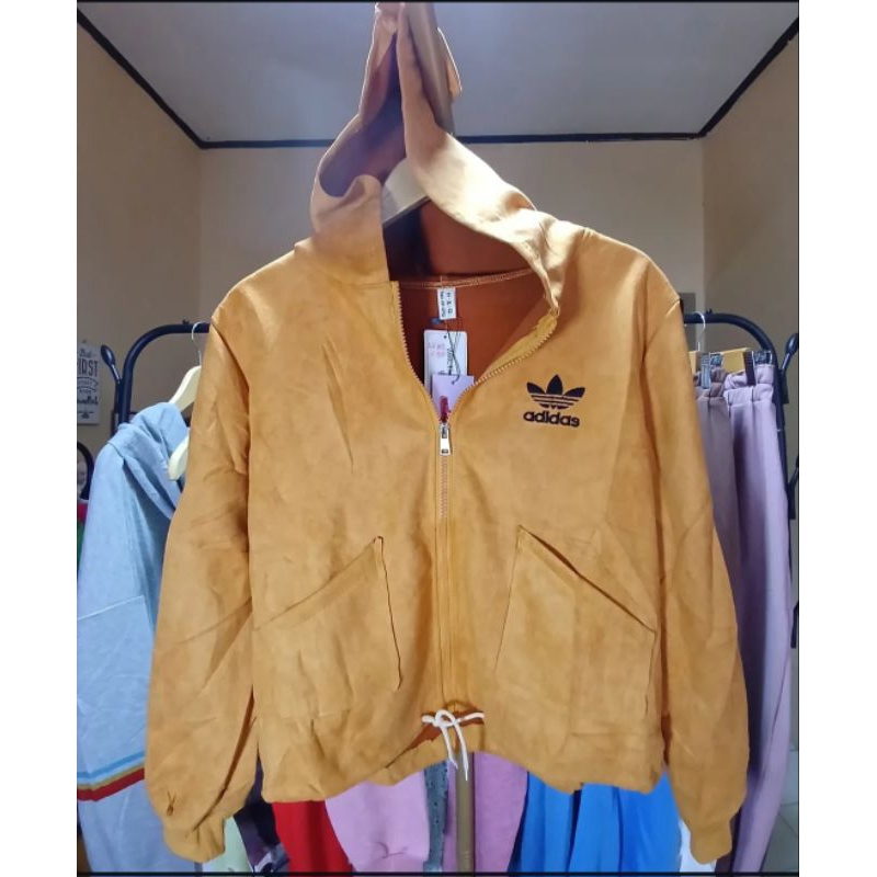JACKET ZIPPER HOODIE CROP WANITA / REMAJA   BAHAN SUEDE PREMIUM