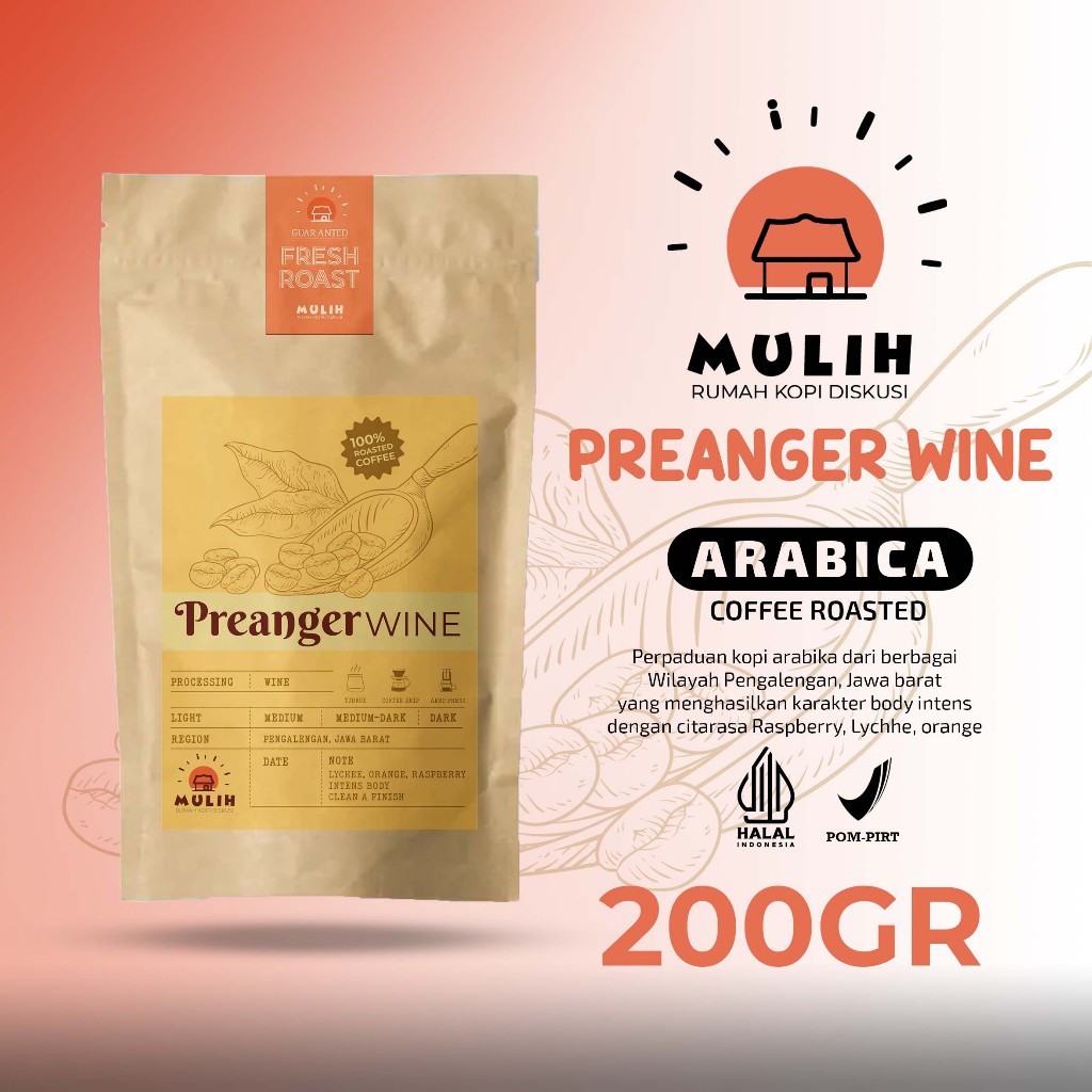 

Biji Kopi Bubuk Arabika Preanger Wine Arabica Coffee Roast Bean Mulih 200gr