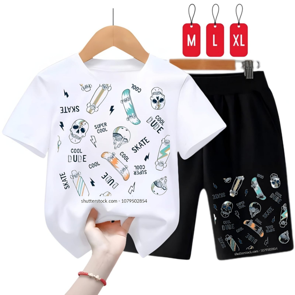 SETELAN ANAK ANAK SKATEBOARD | ONE SET BAJU KAOS ANAK LAKI LAKI PEREMPUAN