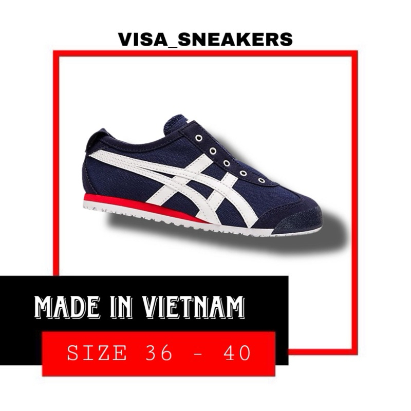 SEPATU ONITSUKA TIGER NAVY WHITE SLIP ON CEWE/COWO SIZE 36-44