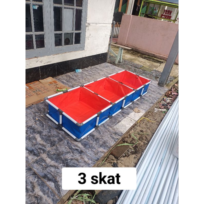 Kolam Terpal Mini+Rangka Kolam Ikan 3 Skat Kolam Ikan Terpal Full Set Rangka Pasti Promo