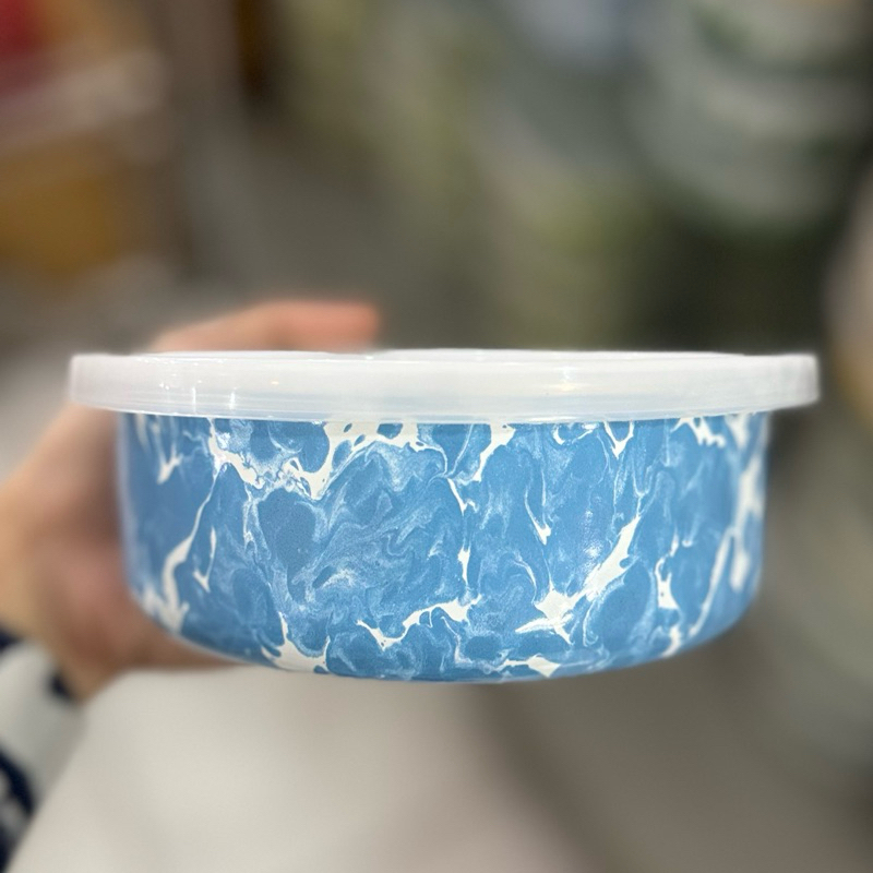 Mangkuk Mangkok Enamel Tutup Plastik - 14 cm Warna Biru