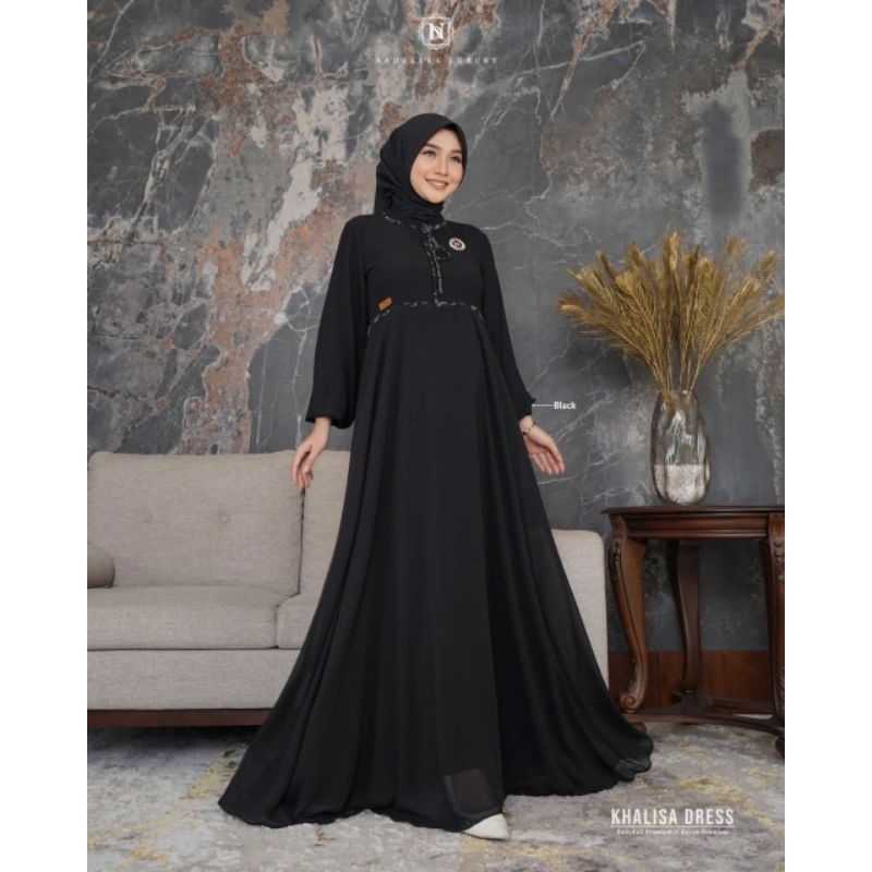Baju Lebaran Nadheera Gamis  Khalisa Hitam Size M