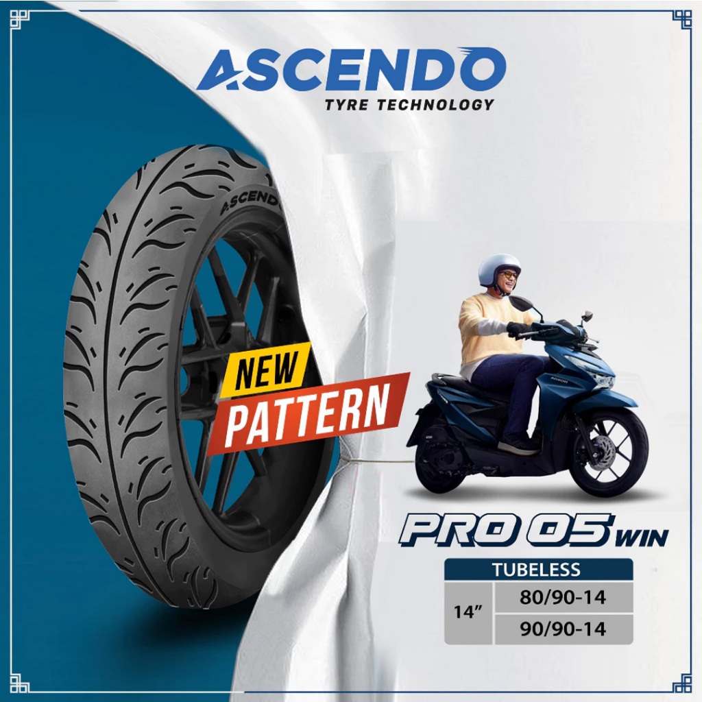 BAN LUAR ASCENDO MATIC PRO 05 80/90 RING 14 80/90-14 TUBELESS FREE PENTIL 100% ORIGINAL