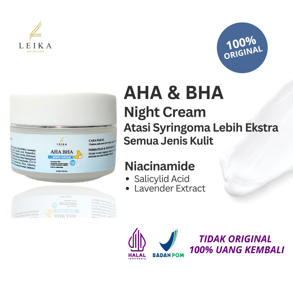 AMPUH AHA BHA Milia Night Cream BPOM Leika Skincare Jerawat Milia Night Cream Krim Milia Obat Milia