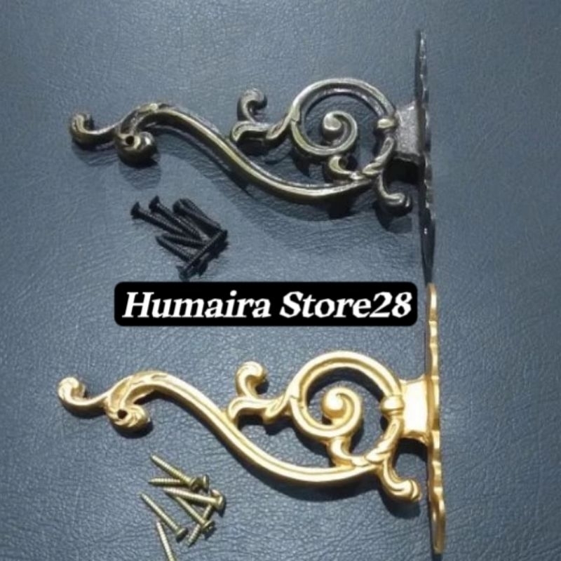 Siku Rak Dinding / Gantungan Sebaguna / Pot Bunga / Buku / Baju DLL Bahan Alumunium  Kuning Gold Ant