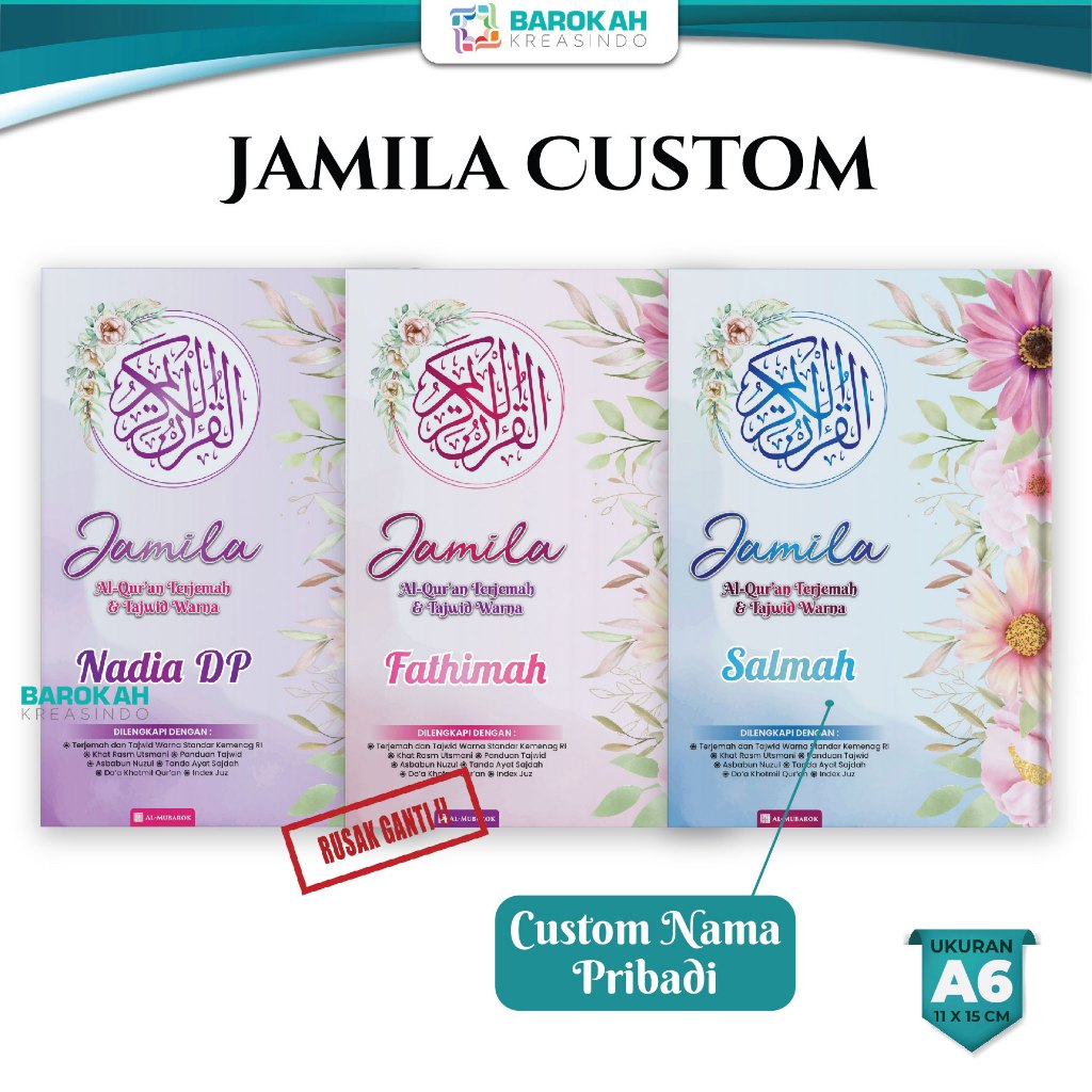 Al Quran Pelangi Jamila A6 HC Tajwid dan Terjemahan - Alquran Cantik Untuk Wanita - Alquran A6 Terje