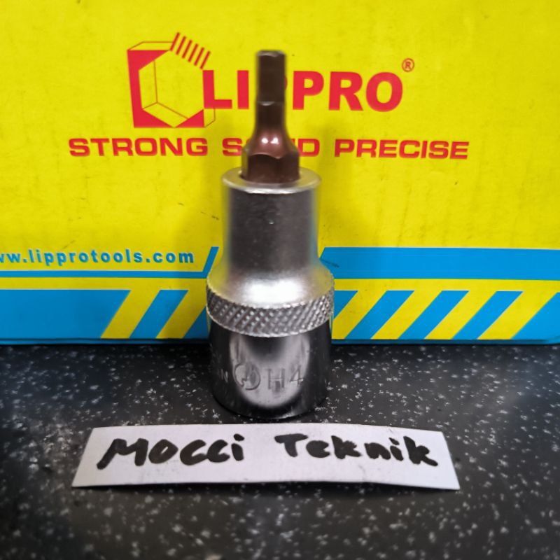 Kunci Mata Sok Shock Socket Model L Hex Bit 4mm H4 Lippro 1/2