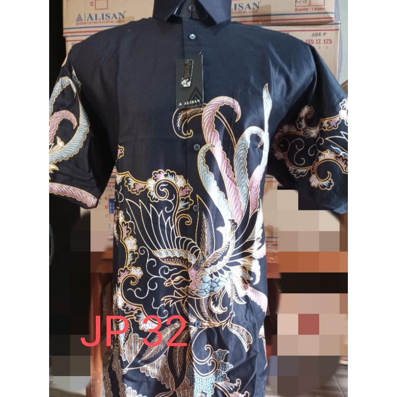 Alisan kemeja batik lengan pendek reguler ukuran jumbo, batik Alisan big size