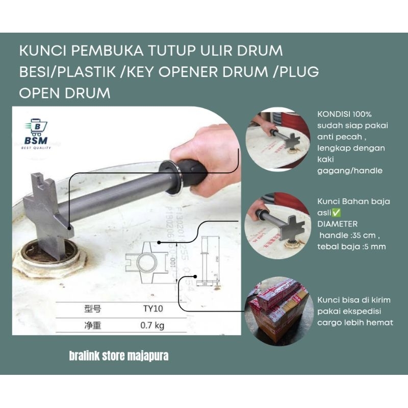kunci pembuka tutup drum 30-200 liter besi/palstik/plug opener spark key/kunci drum /pembuka tutup u