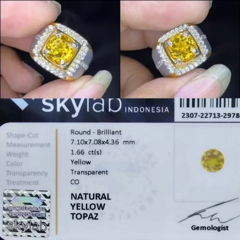 Cincin Batu Natural Yellow Topaz Ring Perak Handmade