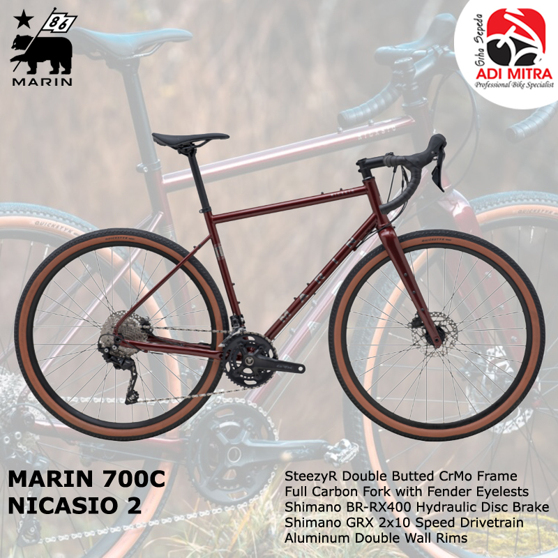 Marin Nicasio 2 [700C] 2x10 Speed Sepeda Gravel Drop Bar Frame Cromo Fork Carbon