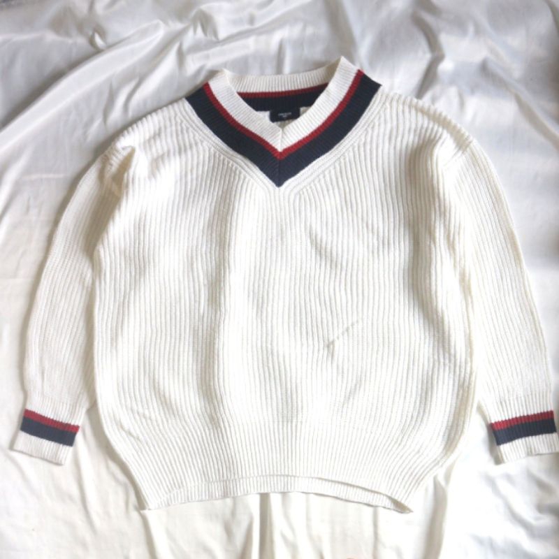 POLHAM Vneck Academia Lidi White Putih Unisex Knitwear Sweater Sweatshirt Crewneck Rajut Wool Jaket