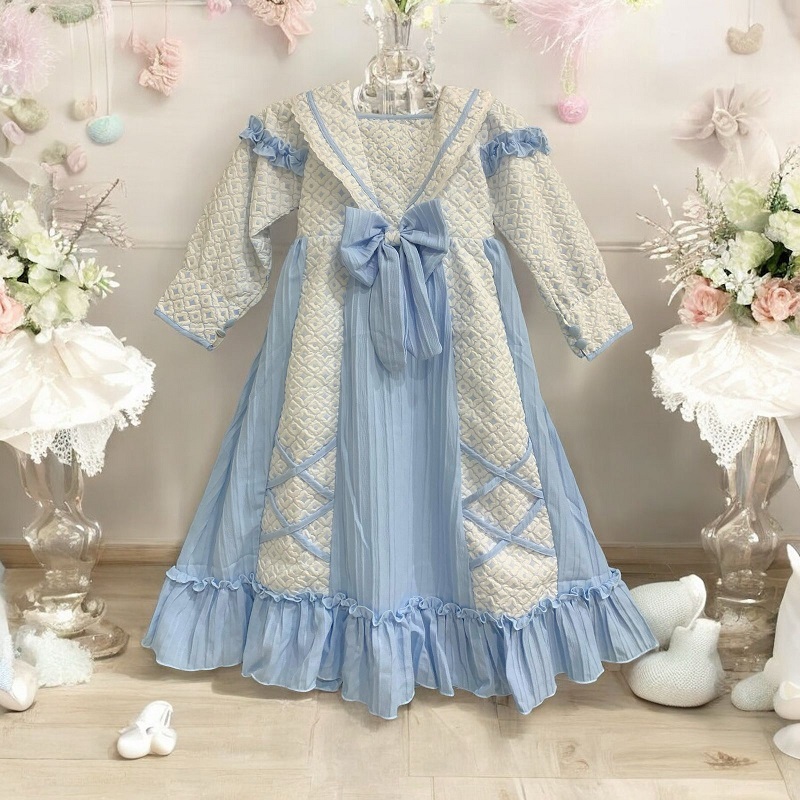 Princessa Flami Gamis Muslim Anak Lebaran Raya Dress Cotton Lady Sofia Blue Bow G1276