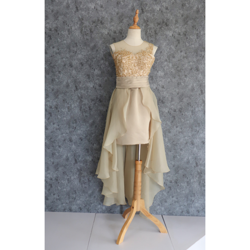 Champagne Mini Dress Pattern Gold Gaun Pesta Preloved Second