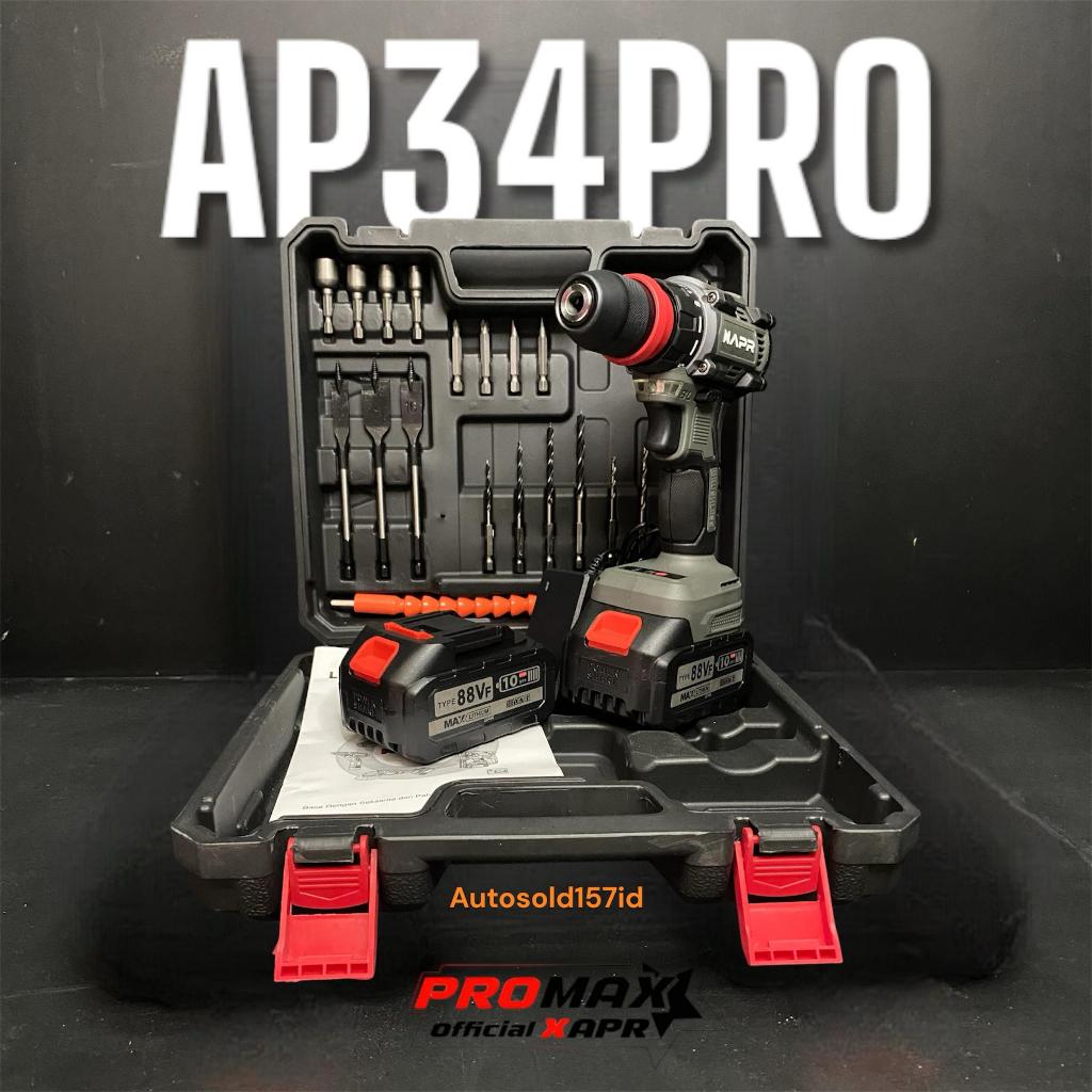APR JAPAN raja bor cordless AP34PRO bor baterai drill impact driver 10mm keyless bisa lepas pasang