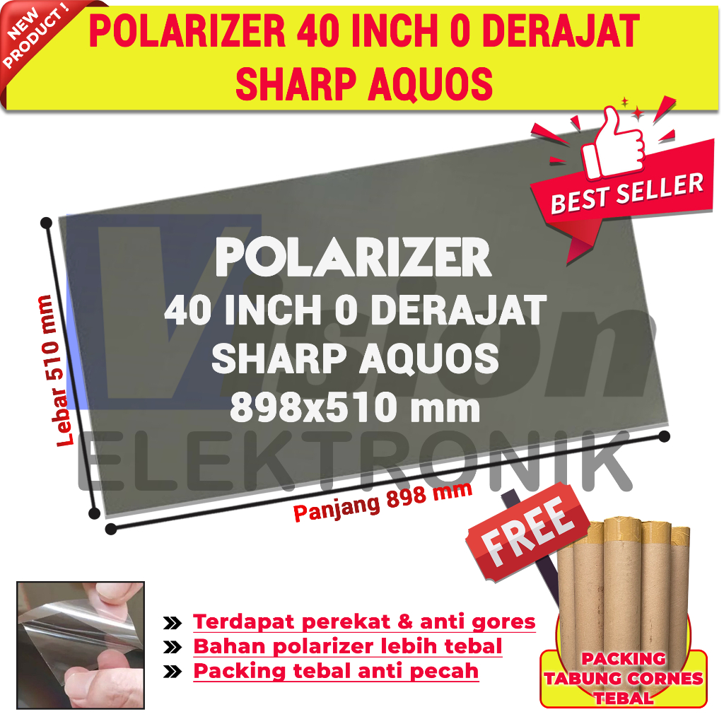Polarizer LCD 40 Inch Sharp Aquos Polariser Polarized LCD 40 Inch 0 Derajat Bagian Luar Depan